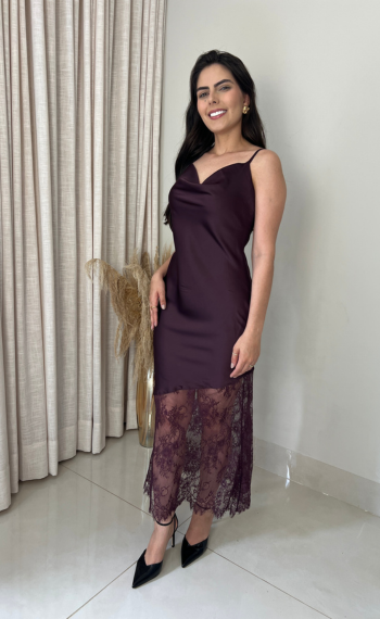 Vestido Cetim | Barra em Renda