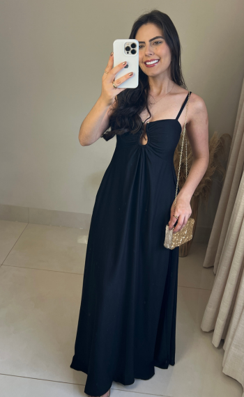 Vestido Viscolinho | Detalhe Dourado