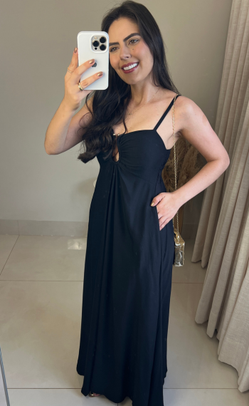 Vestido Viscolinho | Detalhe Dourado