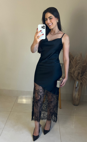 Vestido Cetim | Barra em Renda