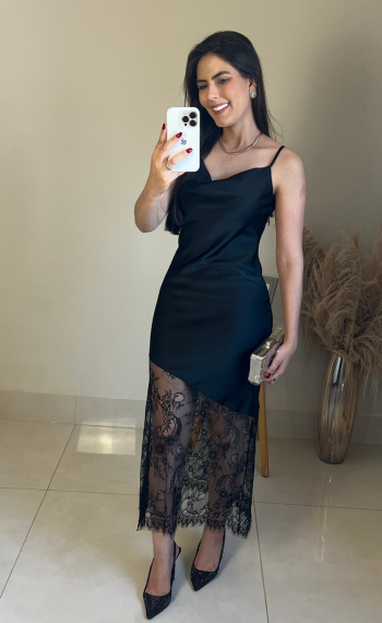Vestido Cetim | Barra em Renda