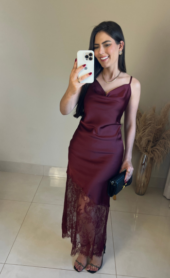 Vestido Cetim | Barra em Renda