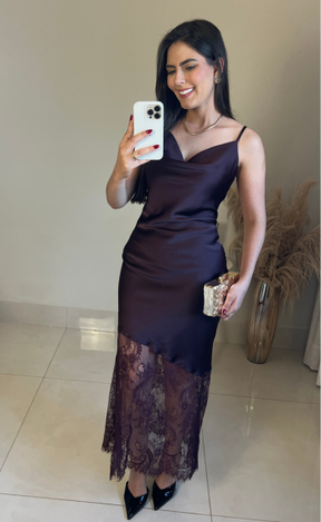 Vestido Cetim | Barra em Renda